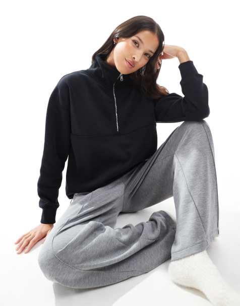 Cotton On - Plush Essential - Sort sweatshirt med kvart lynlås - view 1