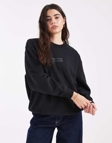 Cotton On plush graphic crew sweatshirt in black