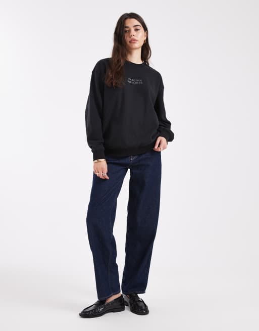 Cotton On plush graphic crew sweatshirt in black, 3 of 4