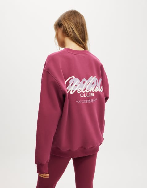 Cotton  On Plush graphic crew sweatshirt in burgundy - view 1