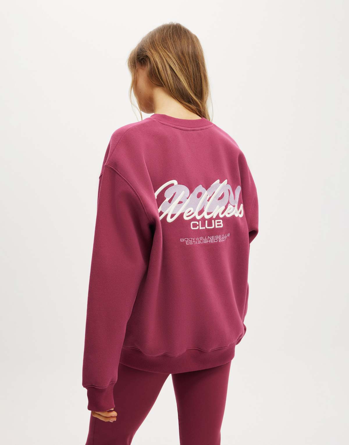 Cotton  On Plush graphic crew sweatshirt in burgundy