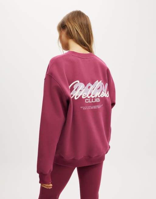 Cotton  On Plush graphic crew sweatshirt in burgundy 