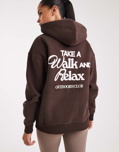 Cotton On plush graphic hoodie in brown - view 1