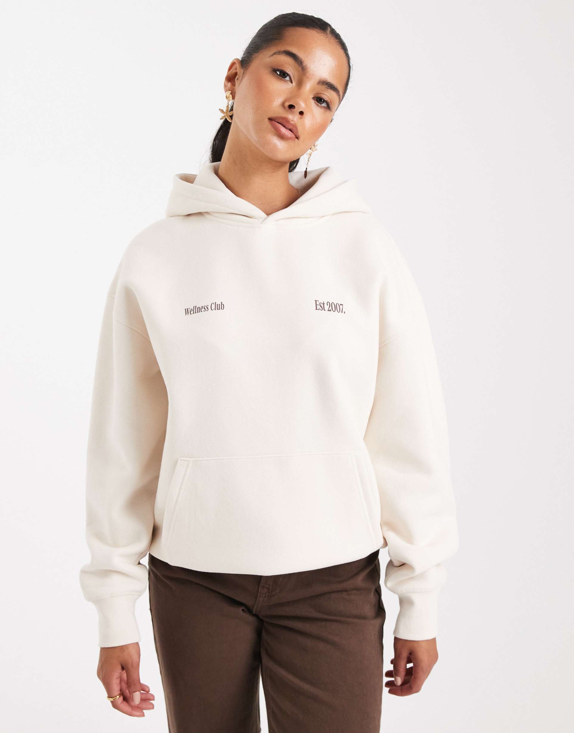 cotton on plush graphic hoodie in coconut milk