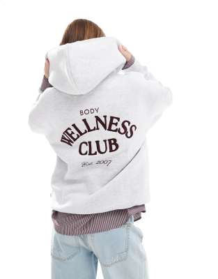 Cotton On plush graphic hoodie in grey co-ord