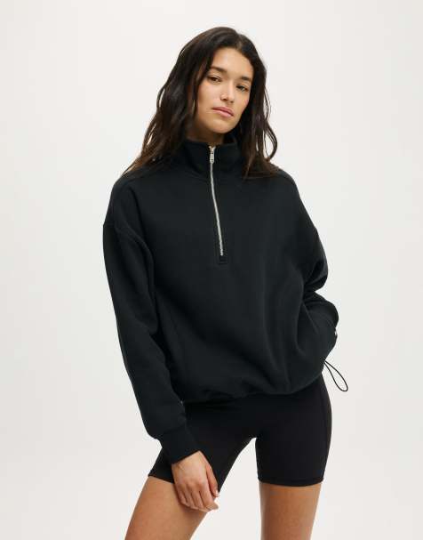 Cotton On Plush half zip sweatshirt in black - view 1