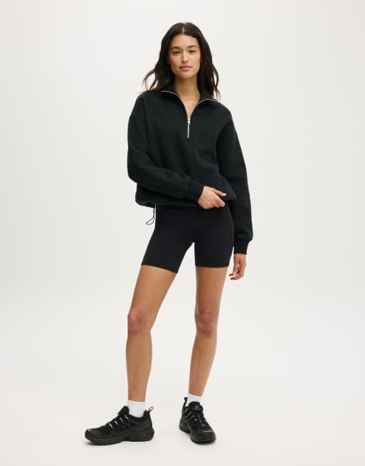 Cotton On Plush half zip sweatshirt in black, 2 of 4