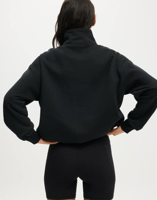Cotton On Plush half zip sweatshirt in black, 4 of 4