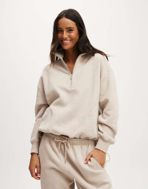 Cotton On Plush half zip sweatshirt in off-white - view 1