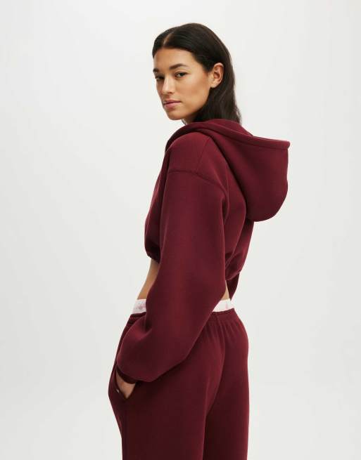 Cotton On Plush micro cropped zip through in gingerberry, 4 of 4
