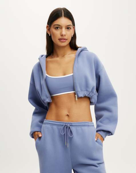 Cotton On Plush micro cropped zip through in light/pastel blue - view 1