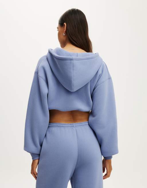 Cotton On Plush micro cropped zip through in light/pastel blue, 4 of 4