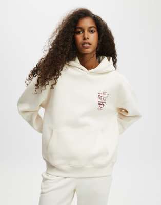 Cotton  On Plush premium graphic hoodie in beige 