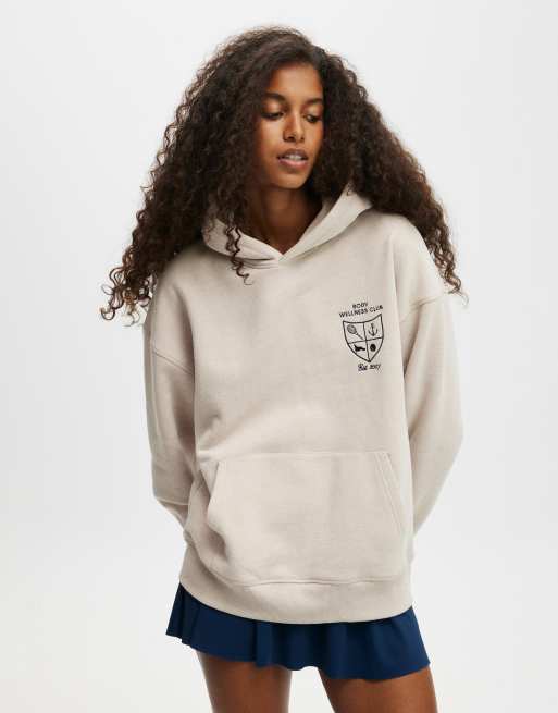 Cotton On Plush premium graphic hoodie in beige, 3 of 4