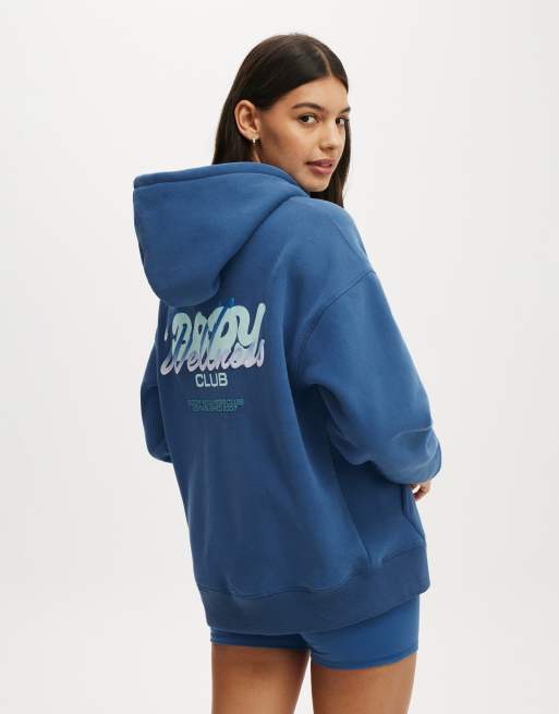 Cotton On Plush premium graphic hoodie in blue , 2 of 4