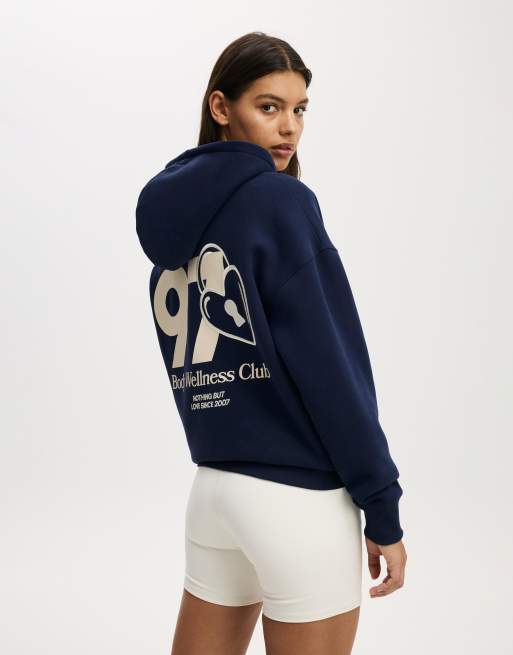 Cotton On Plush premium graphic hoodie in blue, 3 of 3