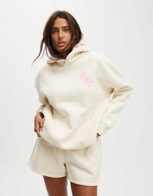 Cotton On Plush premium graphic hoodie in off-white, 2 of 4