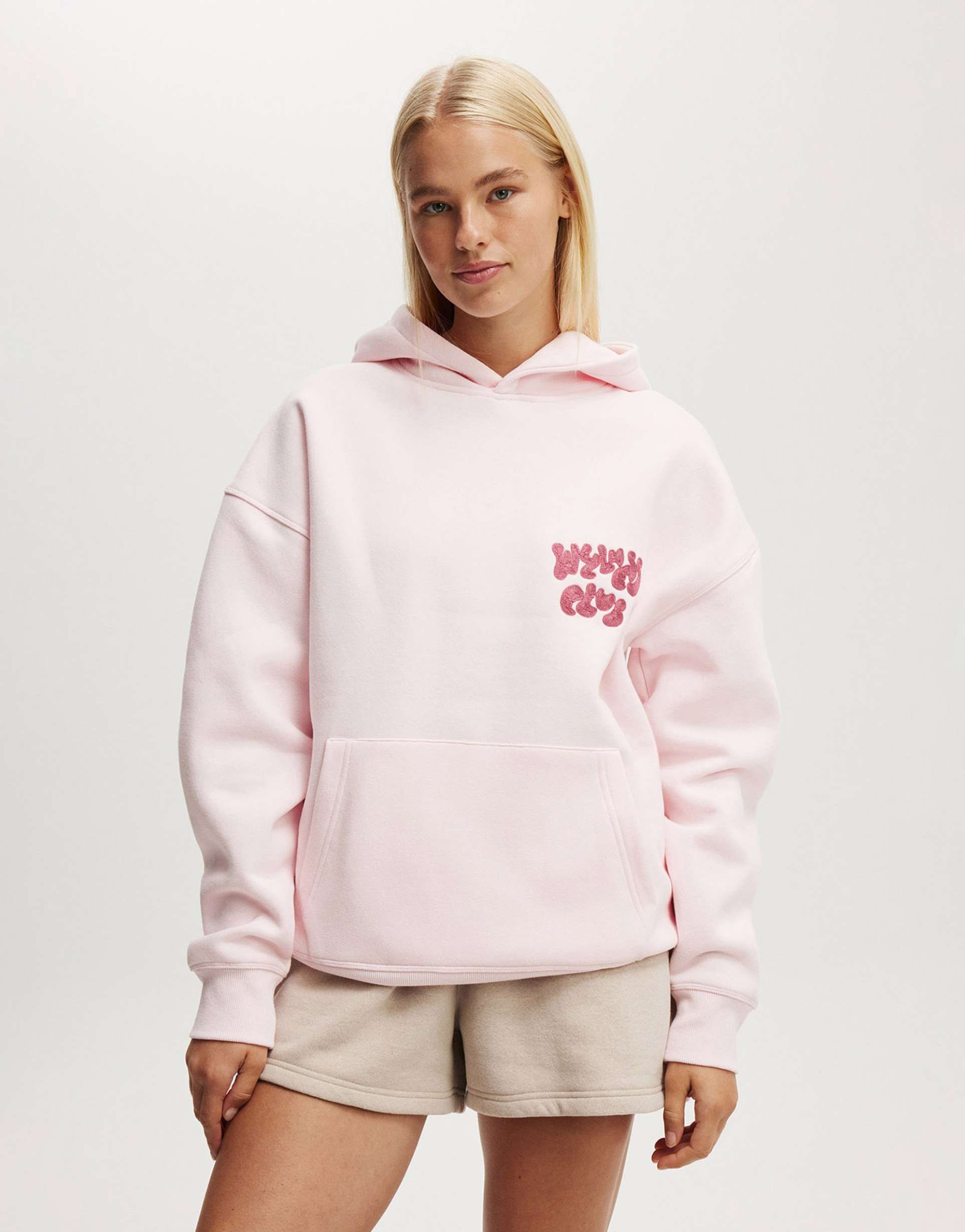 cotton on plush premium graphic hoodie in pink