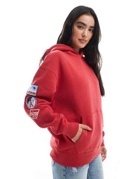 Cotton On plush premium graphic hoodie in red - view 1