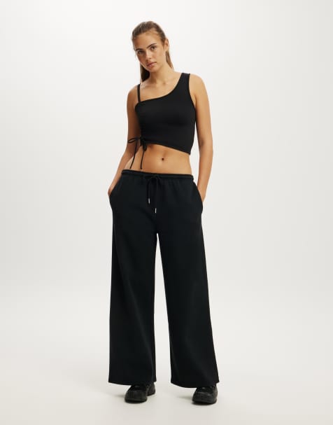 Cotton On Plush tie waist wide leg sweatpant in black - view 1