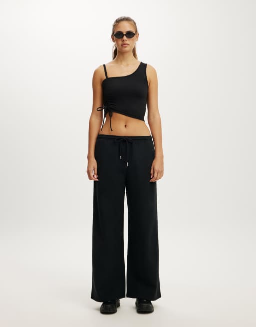 Cotton On Plush tie waist wide leg sweatpant in black, 3 of 4