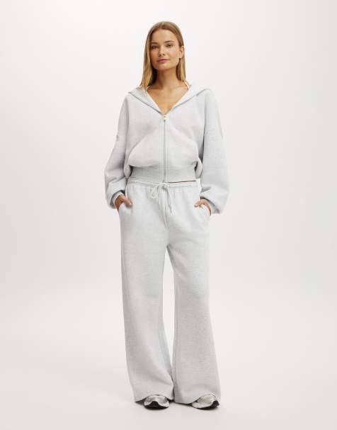Cotton On Plush tie waist wide leg sweatpant in grey - view 1