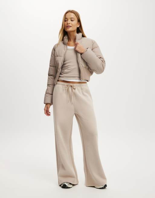 Cotton On Plush tie waist wide leg sweatpant in off-white, 3 of 4