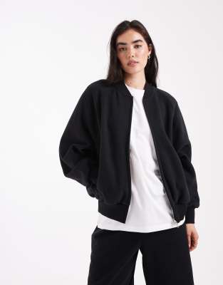 Cotton On plush zip through bomber in black - view 1