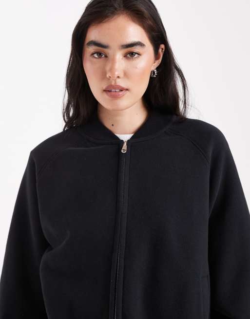 Cotton On plush zip up bomber jacket in black