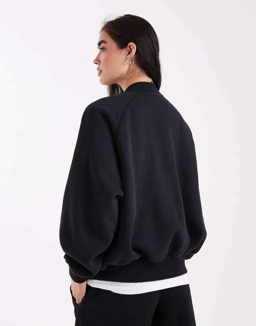 Cotton On plush zip up bomber jacket in black