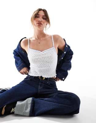 Shop Cotton:on Cotton On Pointelle Cami Tank Crop Top In Blue