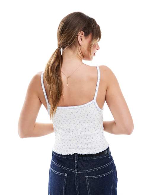 Cotton On pointelle cami tank crop top in blue, 3 of 4