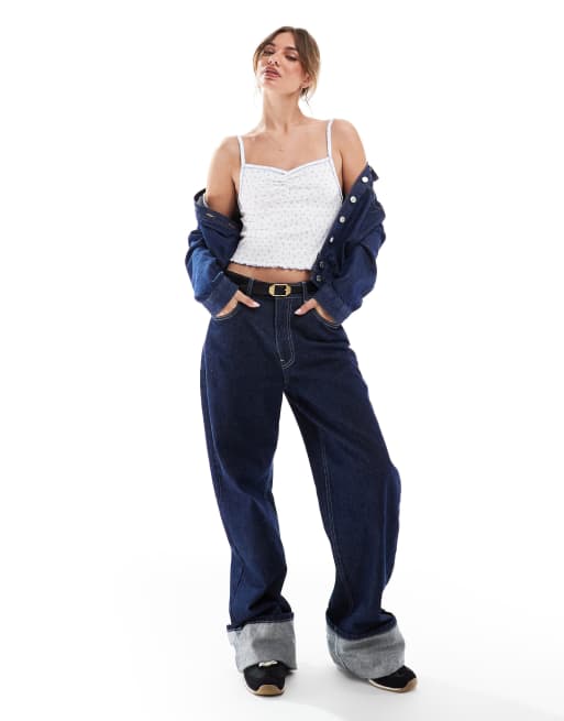 Cotton On pointelle cami tank crop top in blue, 4 of 4
