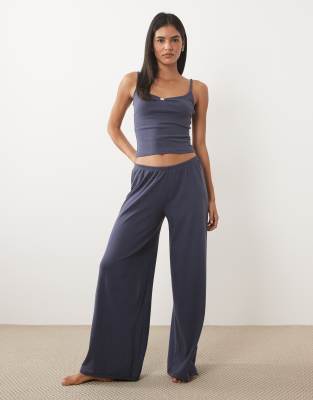Cotton On Pointelle Cami Top And Wide Leg Pants Pajama Set In Blue
