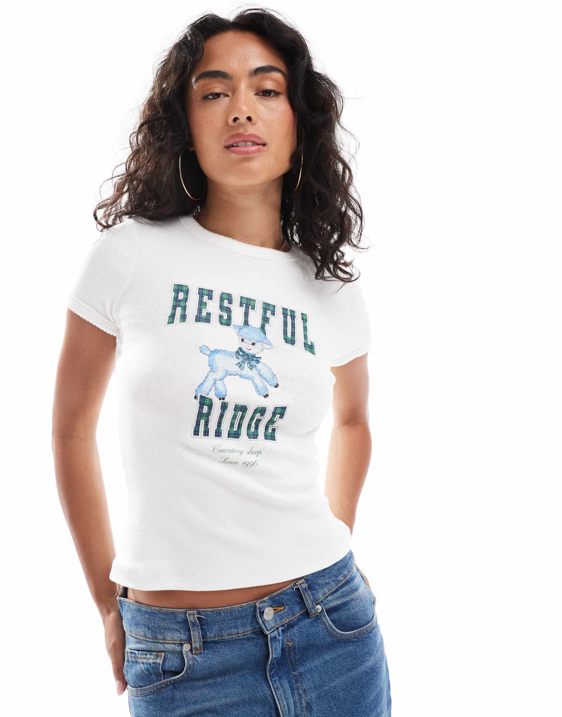 cotton on pointelle design sleep t-shirt in green and white