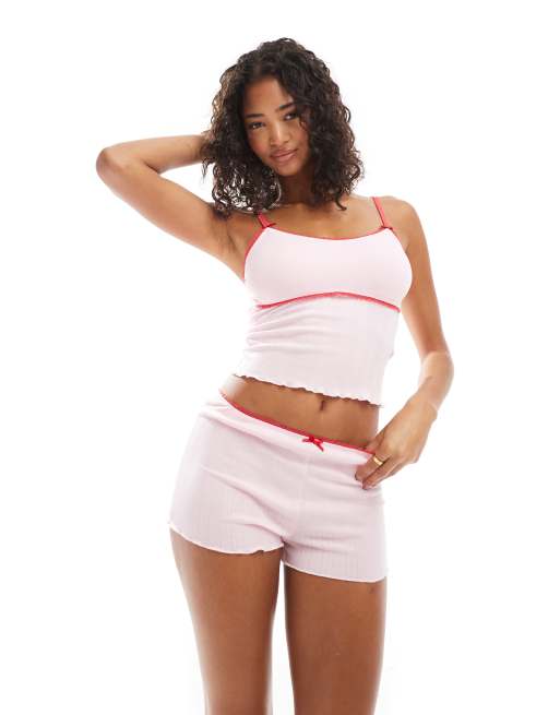 Cotton On pointelle picot sleep shorts co-ord in fairytale pink set, 3 of 4