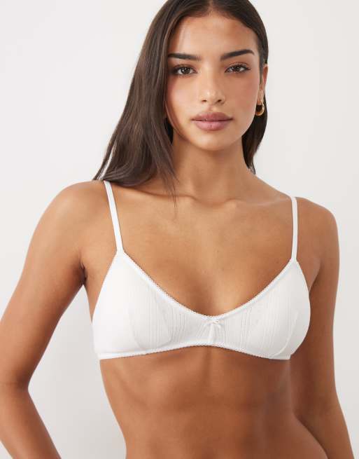 Cotton On pointelle trekantsbralette med vaddering i vitt, 4 av 4