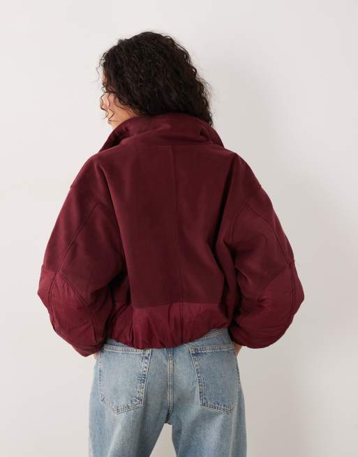 Cotton On polar fleece padded jacket in burgundy, 4 of 4