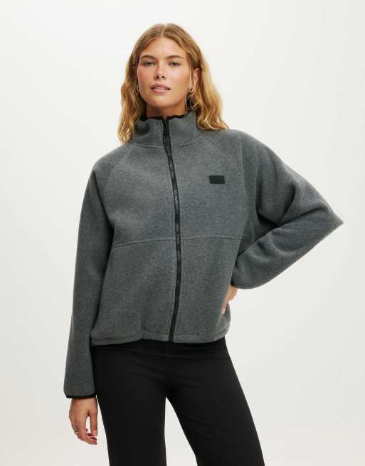 Cotton On Polar fleece raglan jacket in mid grey marle, 2 of 4