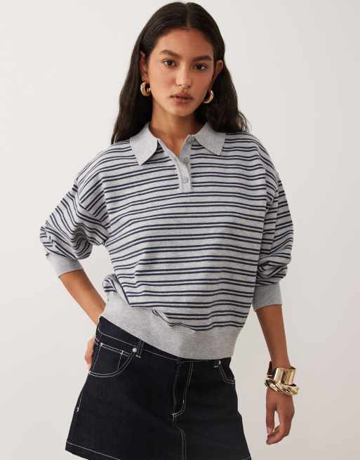 Cotton On - Polo en maille coupe carrée à manches longues et rayures multicolores, 3 de 4