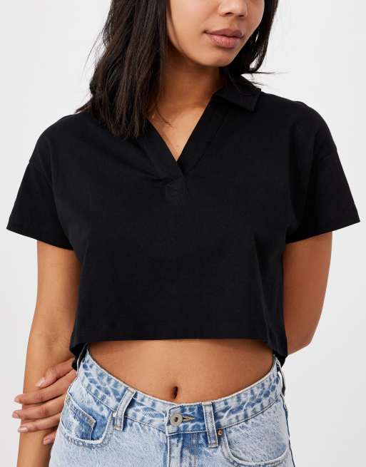 Cotton On - Polo nera taglio corto 