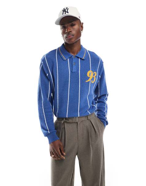 Cotton On - Polo stile rugby in maglia blu a righe a maniche lunghe - view 1