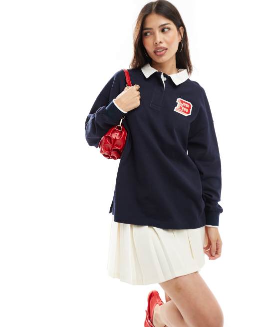 Cotton On - Polo top met lange mouwen in marineblauw