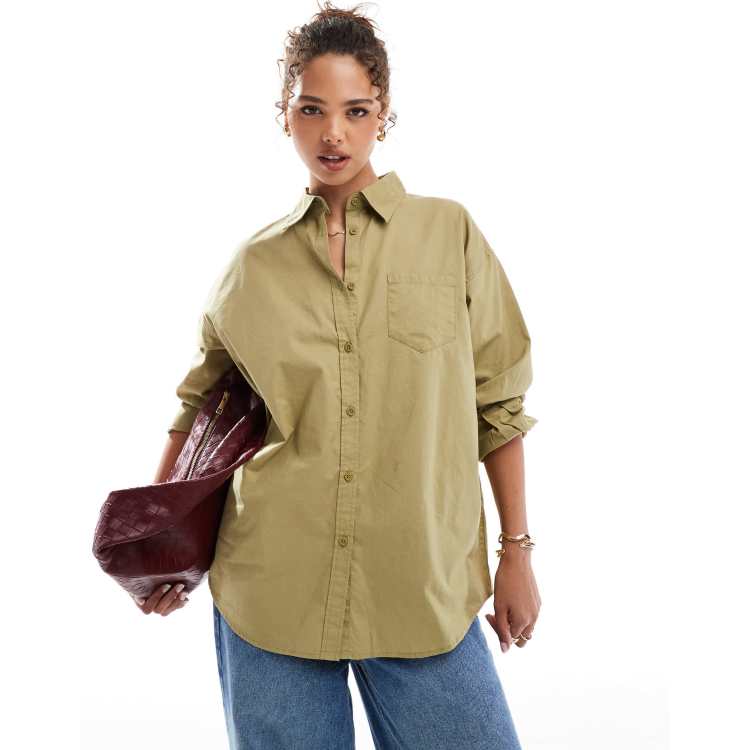 Cotton On poplin oversized shirt in khaki | ASOS