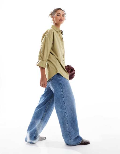 Cotton On poplin oversized shirt in khaki | ASOS