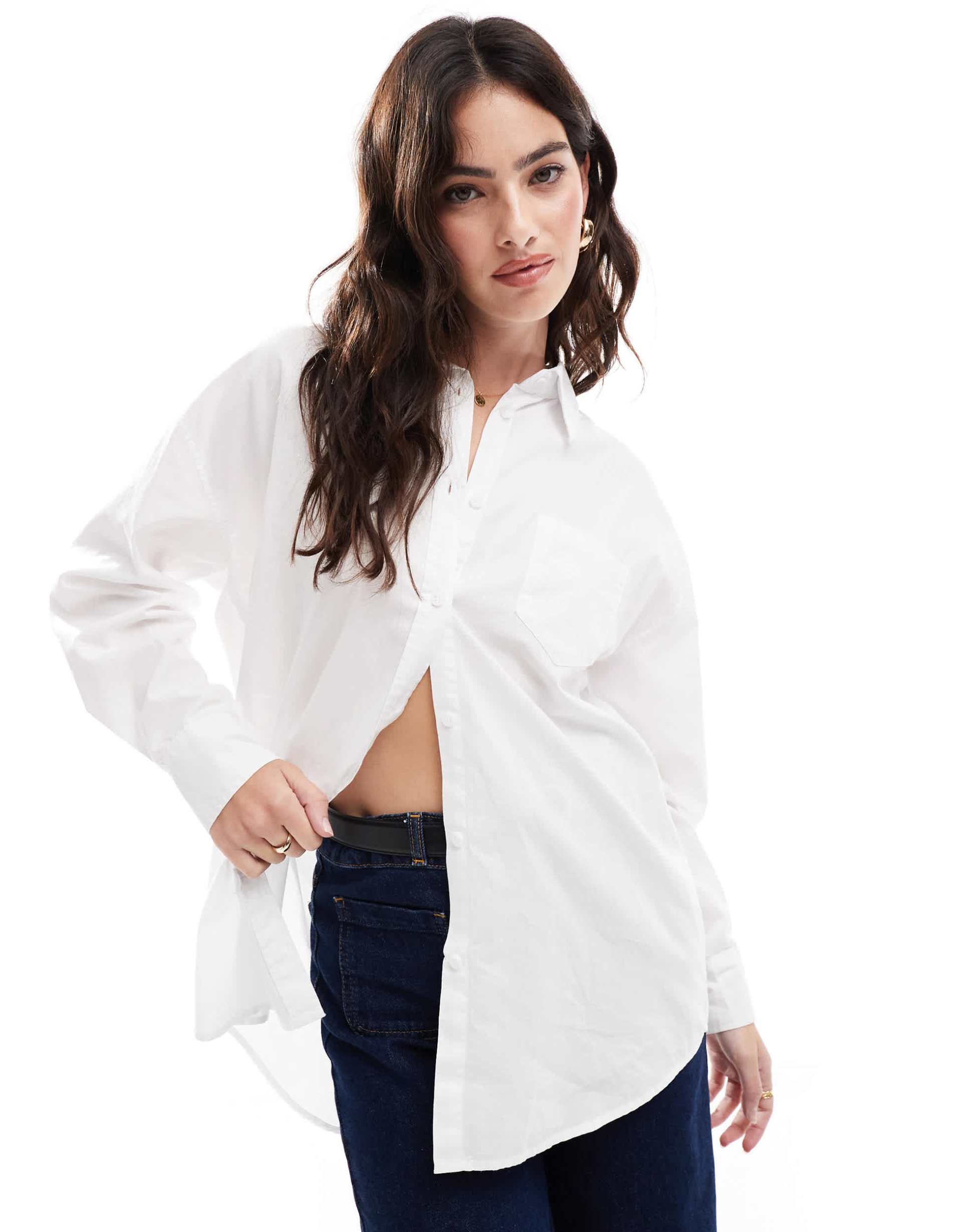 cotton on poplin oversized shirt in white