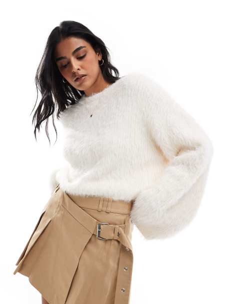 Cotton On crew neck ribbed sweater in ecru
