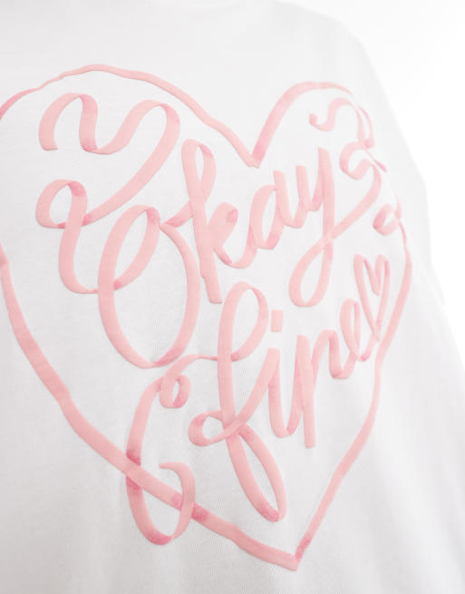 Cotton On premium boxy tee with okay fine graphic in white and pink