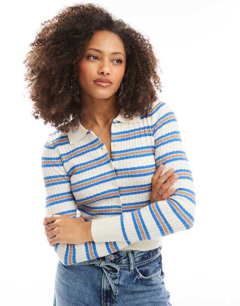 Cotton On - Preppy polo van jersey met knoopsluiting en blauwe strepen - view 1
