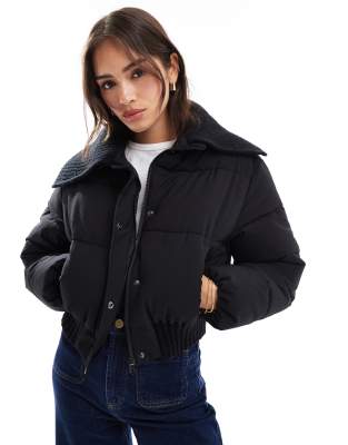 Cotton:On Cotton On puffer jacket with knit collar in black